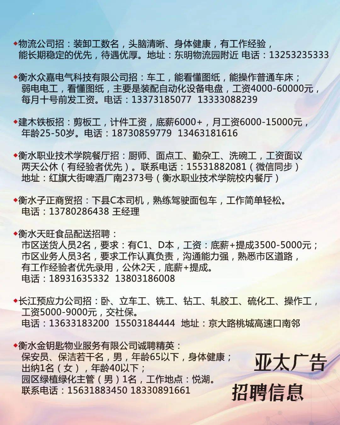 衡水市人才网最新招聘信息汇总